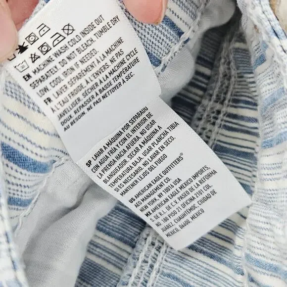 American Eagle AE High Waisted Stretch Mom Jeans Striped Blue White Size 0 Reg - Picture 12 of 16